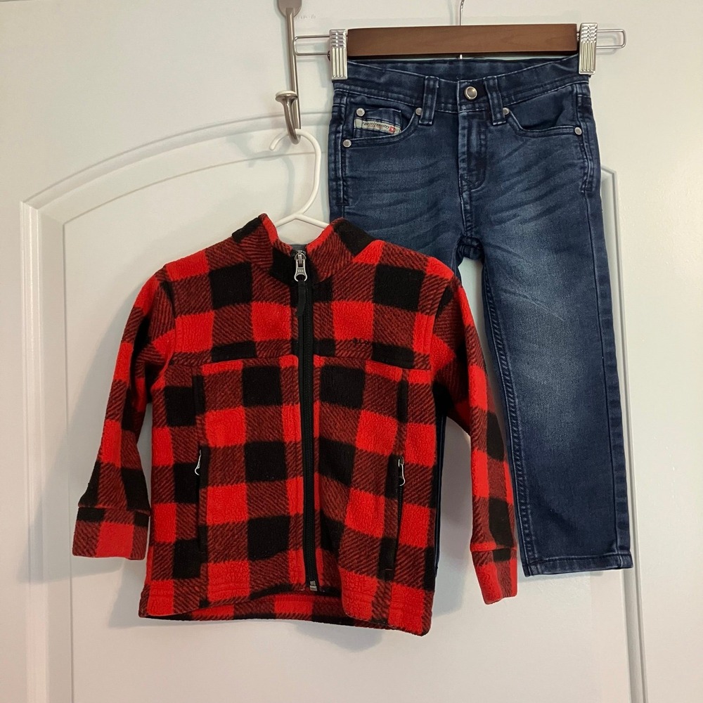 Columbia Fleece Full Zip Jacket & Diesel Dark Wash Denim Jeans Boy's Sz 5T